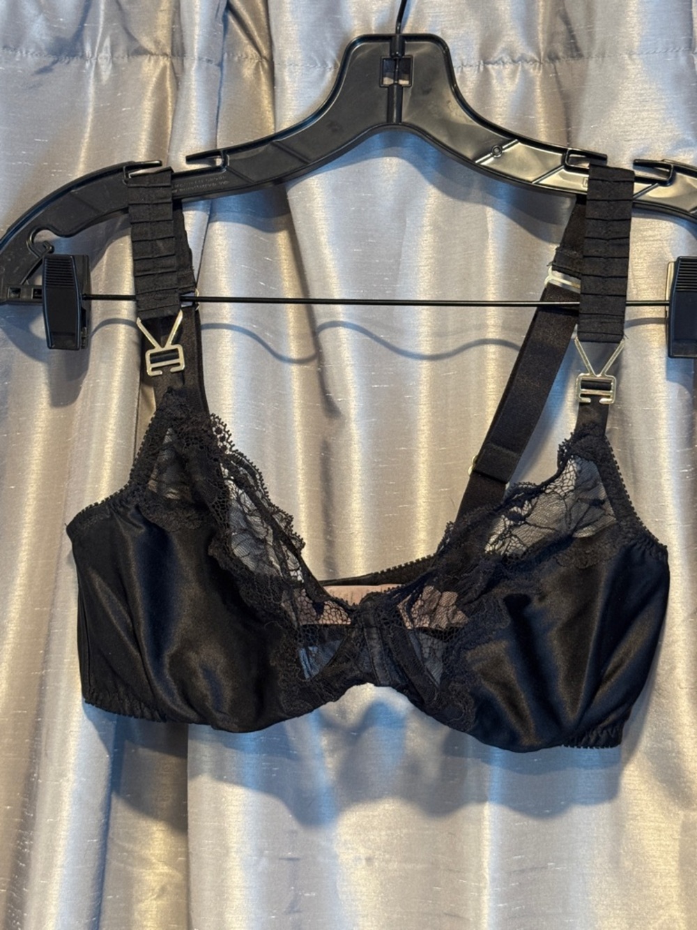 Stella McCartney Black Lace-Trim Satin Bralette 34D